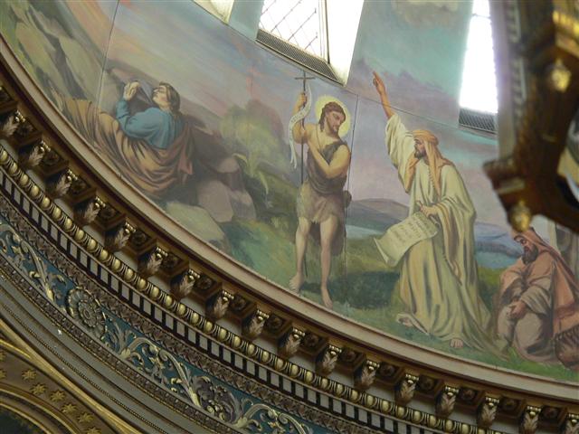 The Passion of St. John the Baptist August 29 St. John the Baptist ends the procession of prophets and saints from the Jewish Bible in Joseph Mazur's artistic rendering in the dome of our church. Photo credit: Gary Kelley