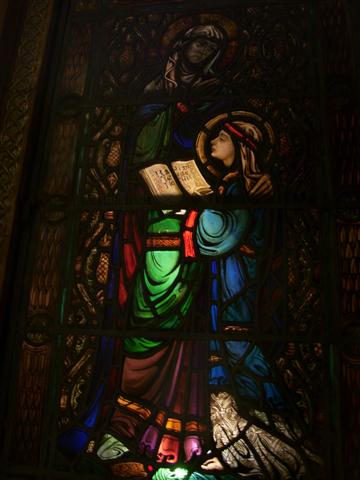 The child Mary, with her mother, St. Anne. Stained glass window in the Shrine area - left (east) transept