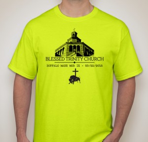 A t-shirt created by Buffalo Mass Mob for Blessed Trinity, with proceeds going to our parish.