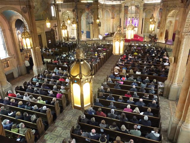 Approximately 650 attended Sunday Mass at Blessed Trinity on on March 22, 2015 as part of Mass Mob IX.