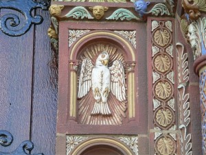 Holy Spirit as depicted in iconography on church facade. Photo credit: Gary Kelley