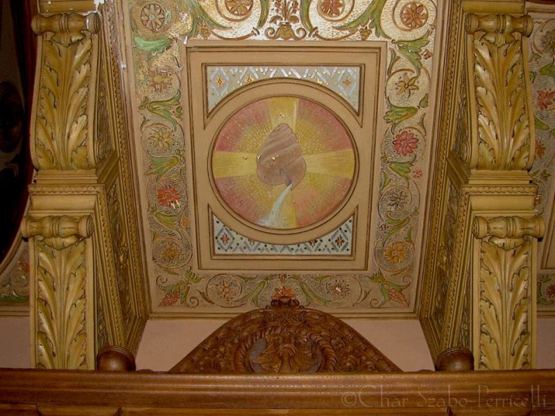 Symbolic artwork on underside of choir loft. Photo credit: Char Szabo-Perricelli